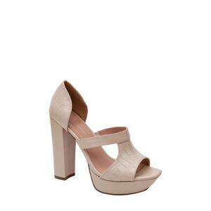 Linea Paolo Nude Croc Embossed Strappy Block Heel Sandals Ankle Strap Shoes